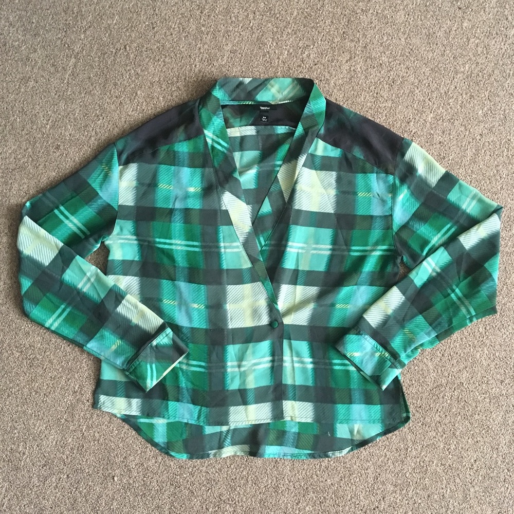 Green plaid sheer chiffon crop top missoni vegan